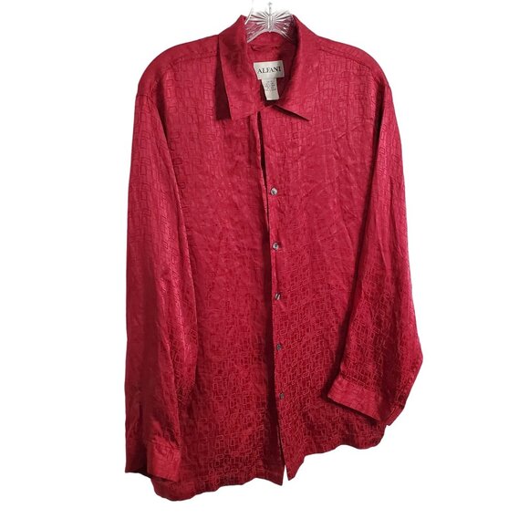 Alfani Mens Size M Shirt Pajama Top 100% Silk Button Down Geometric Textured - Picture 7 of 10